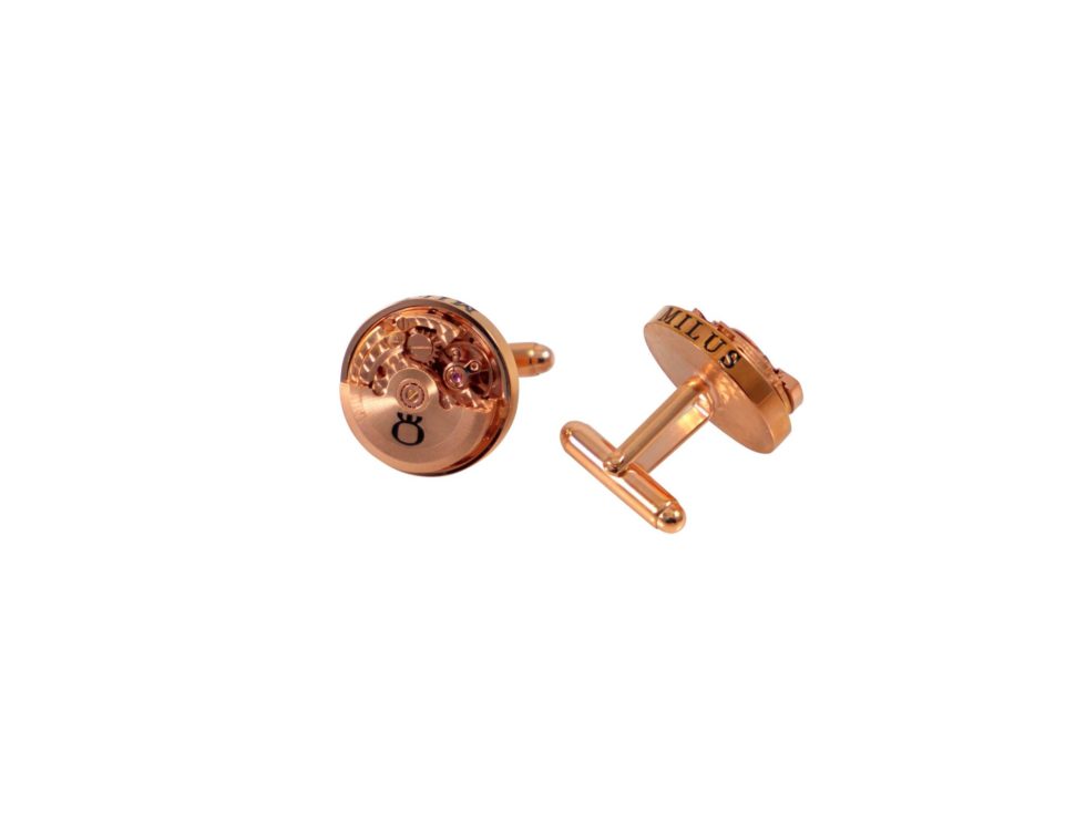 Lot #14851 – Milus Watch Rotating Rotor Cufflinks Gold Tone Accessories Milus Cufflinks