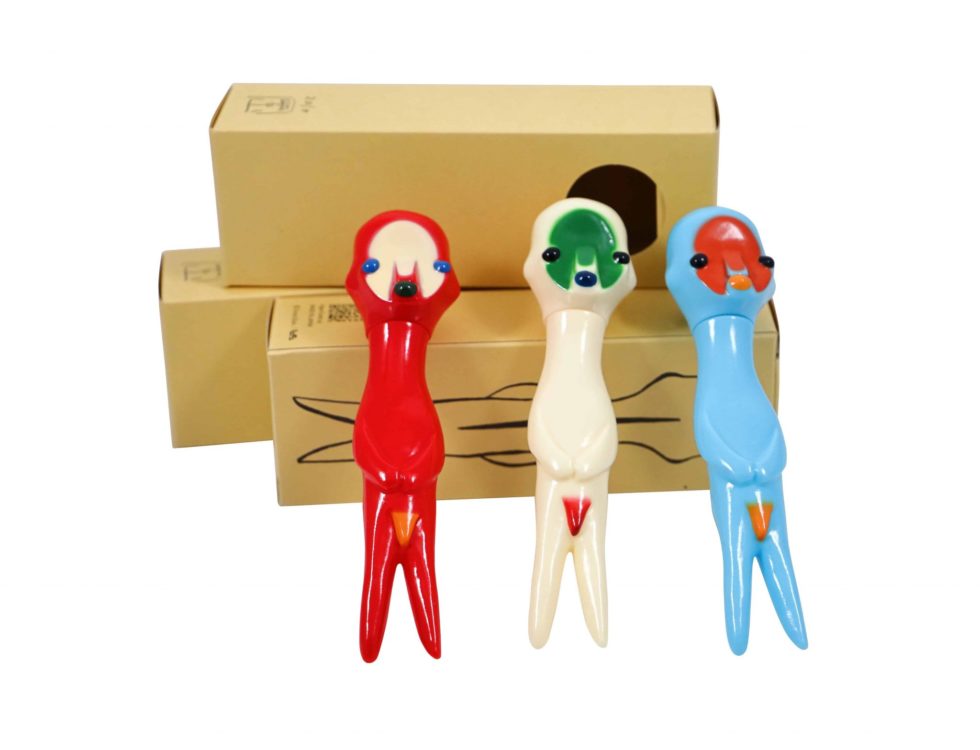 Lot #12897 – Izumi Kato x Linden Sofubi 3 Figure Set Red White Blue Art Toys Izumi Kato