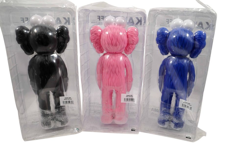 Lot #12921 – KAWS BFF 3 Figure Set Pink, Black, Blue Art Toys [tag]