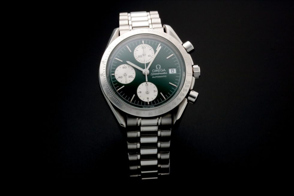 Lot #14784 – Omega 3511.70 Speedmaster Date Green Jade Watch Rare 3511.70 Chronograph