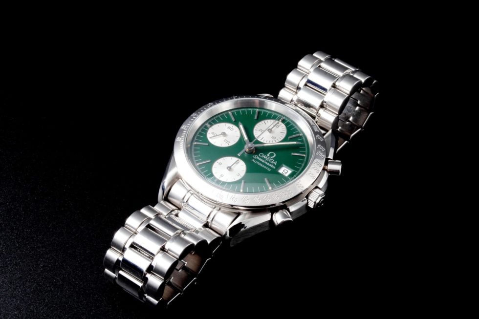 Lot #14784 – Omega 3511.70 Speedmaster Date Green Jade Watch Rare 3511.70 Chronograph