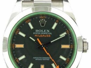 Lot #4828 – Rolex Milgauss Watch Green Crystal #116400V Milgauss Rolex #116400V