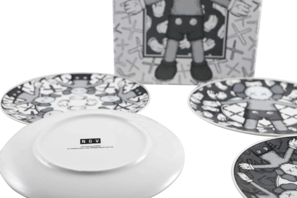 Lot #14346 – Set of 4 KAWS Holiday Ceramic Plates Grey Companion Rarities KAWS Holiday Plates
