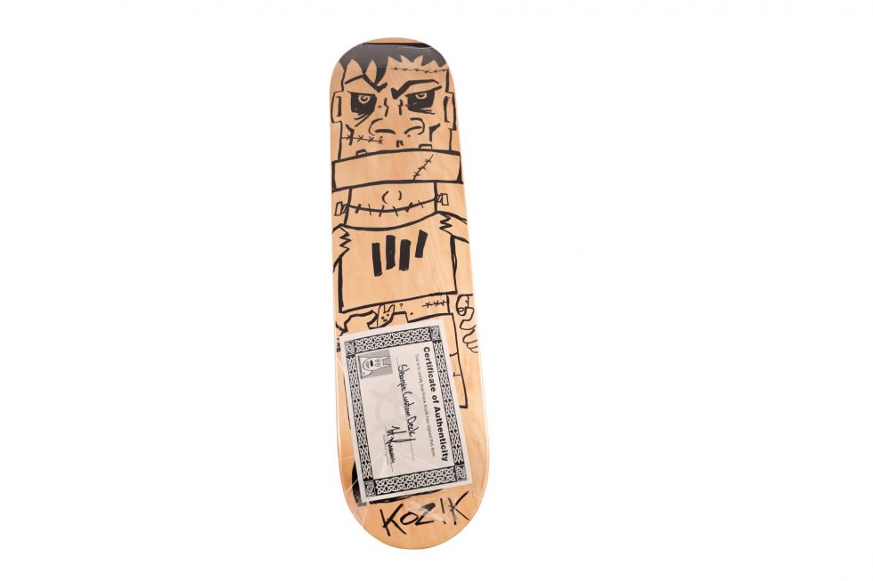 Lot #14292A – Frank Kozik Custom Sharpie Frankenstein Skateboard Deck Hand Signed Skateboard Decks Frank Kozik