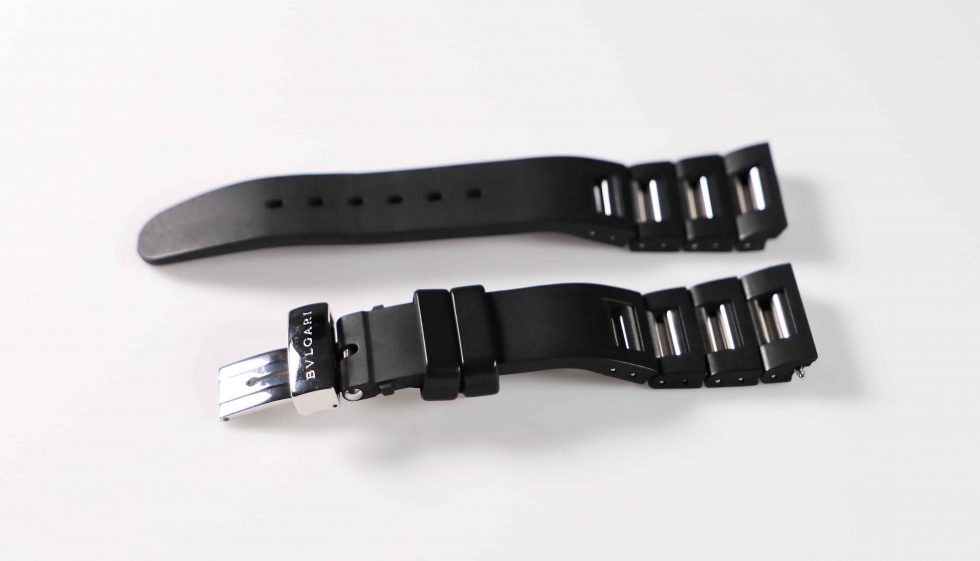 Lot #13355 – Bvlgari Rettangolo 21MM RTC49 Stainless Steel Rubber Watch Bracelet Bvlgari Bulgari Watch Parts