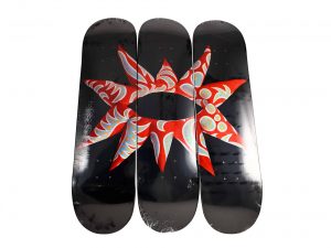 Lot #12697 – Yayoi Kusama Flowering Heart Triptych Skateboard Deck Set Limited Edition Skateboard Decks Flowering Heart