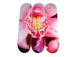 Lot #14558 – Nobuyoshi Araki Orchid Triptych Signed Skateboard Decks Nobuyoshi Araki Nobuyoshi Araki