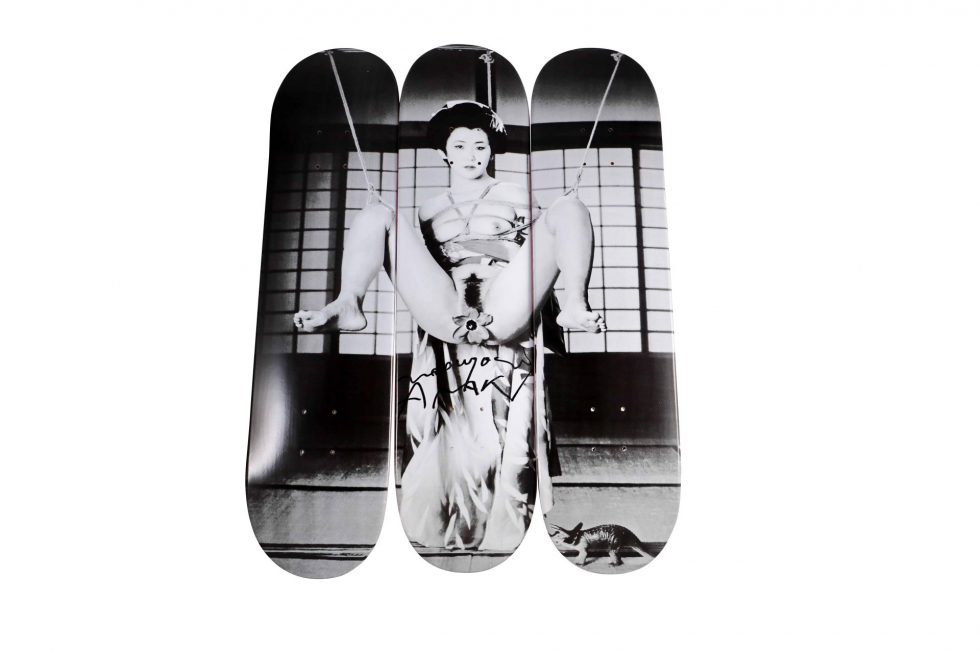 Nobuyoshi Araki X Skateroom Geisha Triptych Skateboard Set Signed