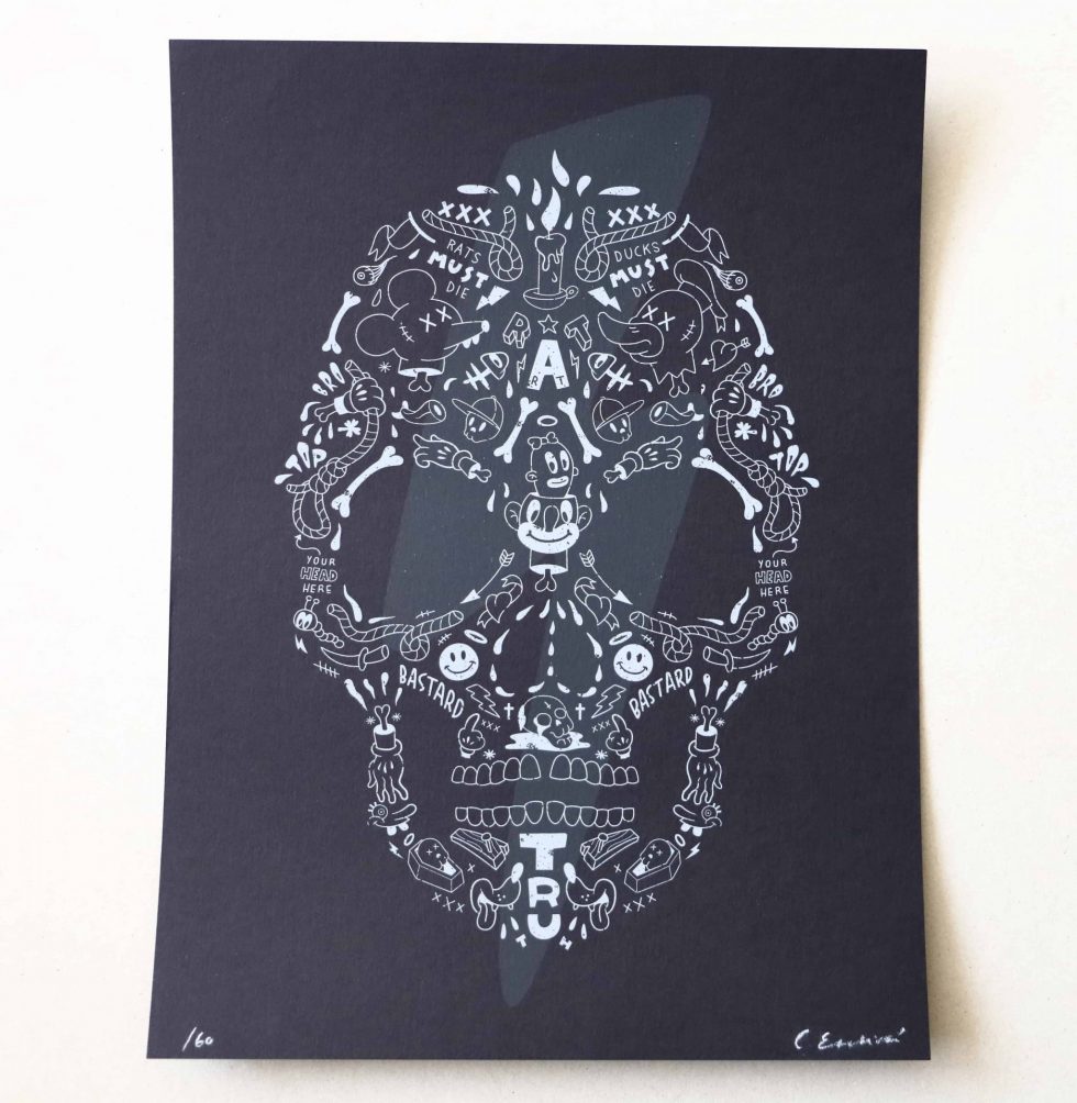 Cote Escriva Skull Screen Print Limited Edition Of 60 – Baer & Bosch Toy Auctions