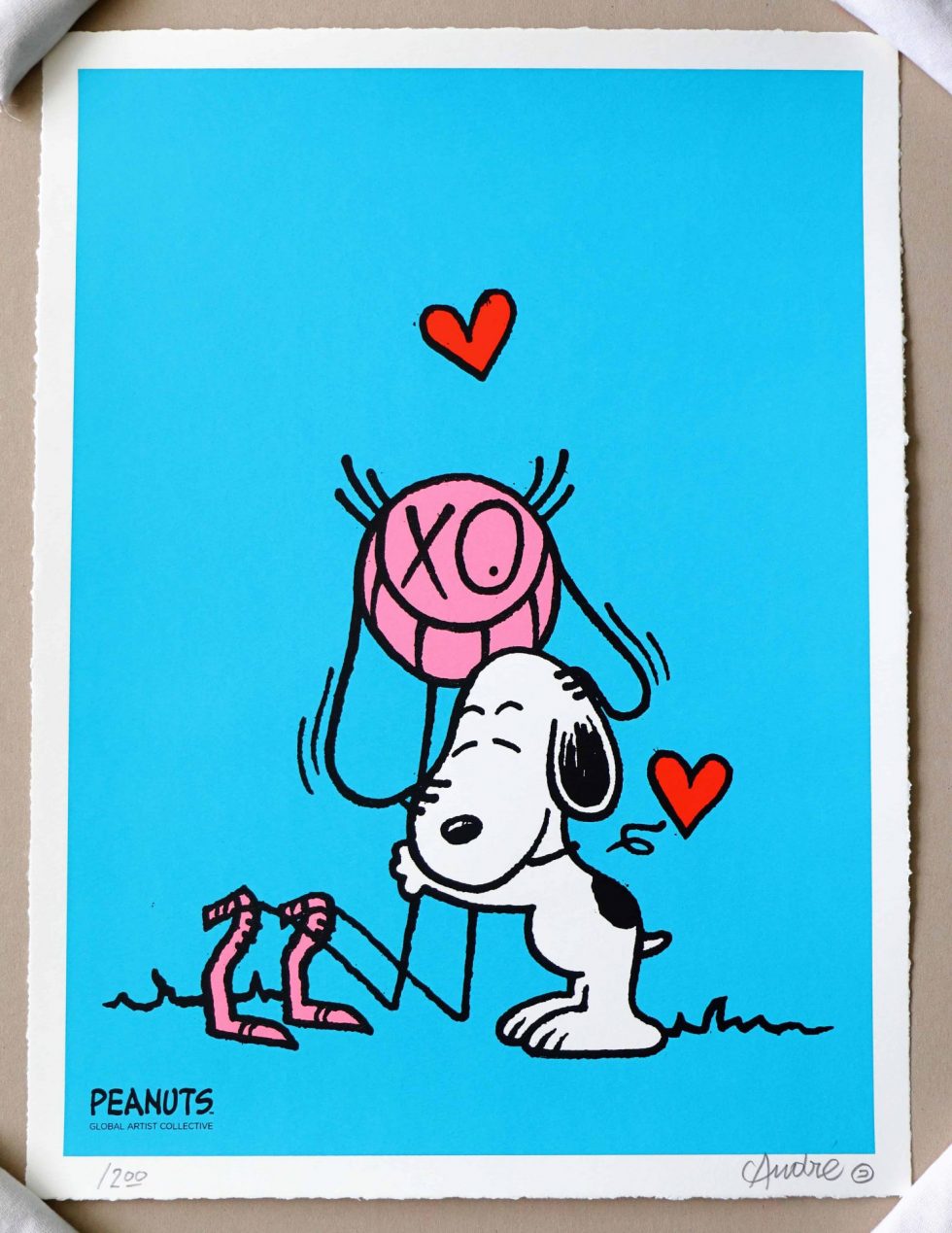 Lot #14905 – Andre Saraiva Mr. A Loves Snoopy Blue Silk Print Limited Edition Andre Saraiva Andre Saraiva