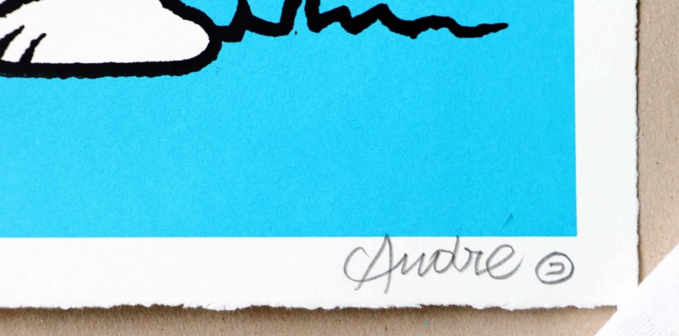 Lot #14905 – Andre Saraiva Mr. A Loves Snoopy Blue Silk Print Limited Edition Andre Saraiva Andre Saraiva