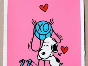 Lot #14915 – Andre Saraiva Mr. A Loves Snoopy Pink Silk Print Limited Edition Andre Saraiva Andre Saraiva