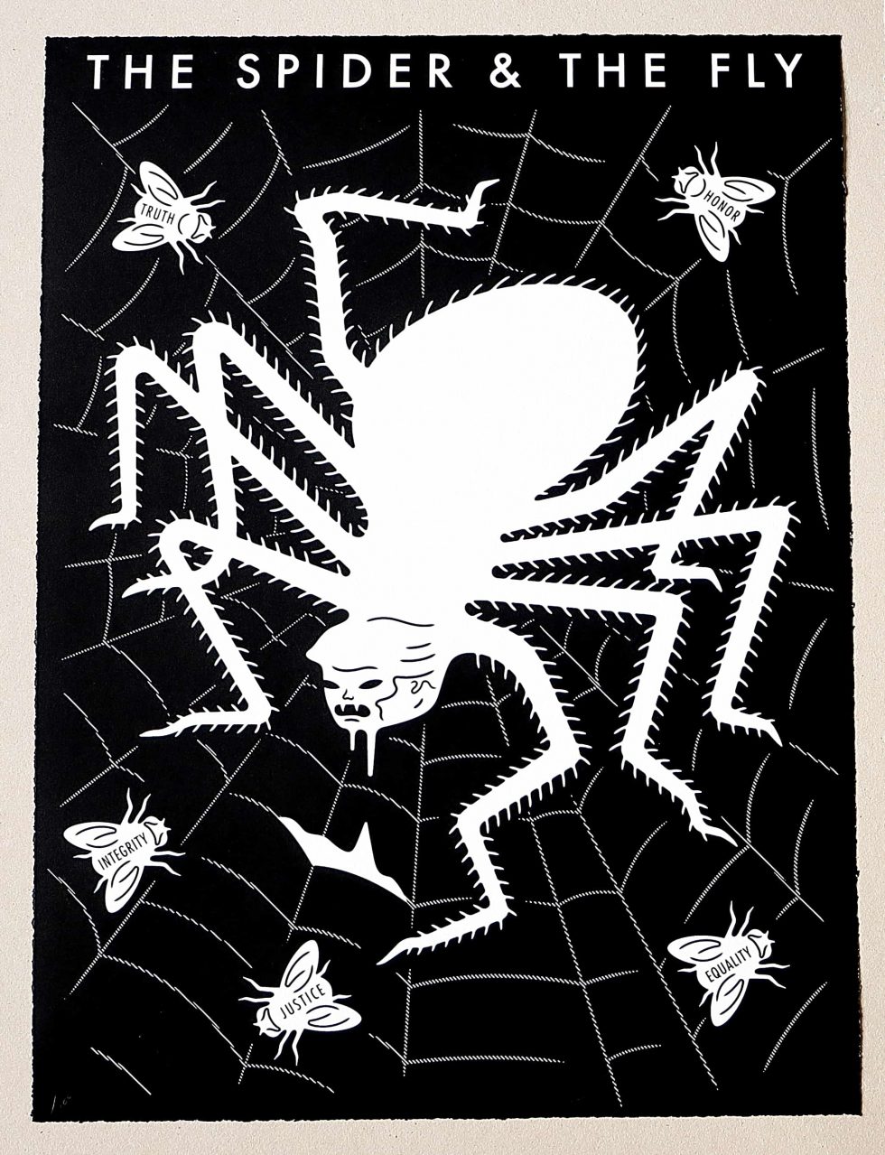 Lot #14908 – Cleon Peterson The Spider & The Fly Screen Print White & Black LTD ED 100 Art Cleon Peterson