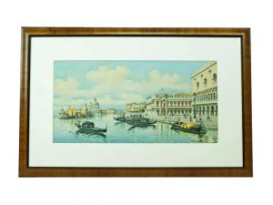 Lot #12793 – Gondoliers Water Scene Italy Watercolor On Paper Piazza San Marco Venice Art Art