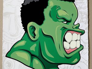 Lot #14941 – Hebru Brantley No Need for Alarm Hulk Green Screen Print LTD ED 50 Art Hebru Brantley