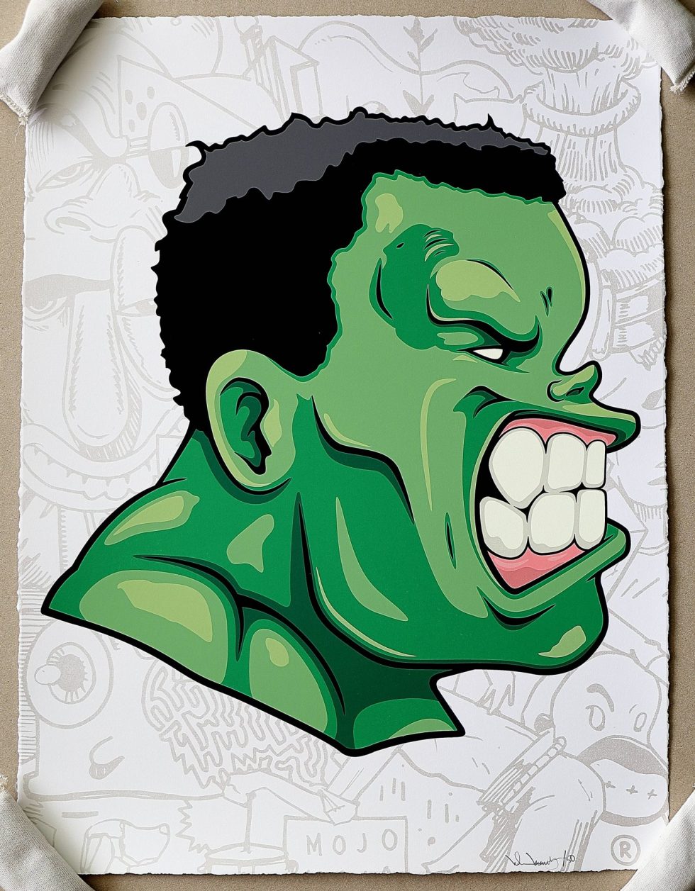 Lot #14941 – Hebru Brantley No Need for Alarm Hulk Green Screen Print LTD ED 50 Art Hebru Brantley