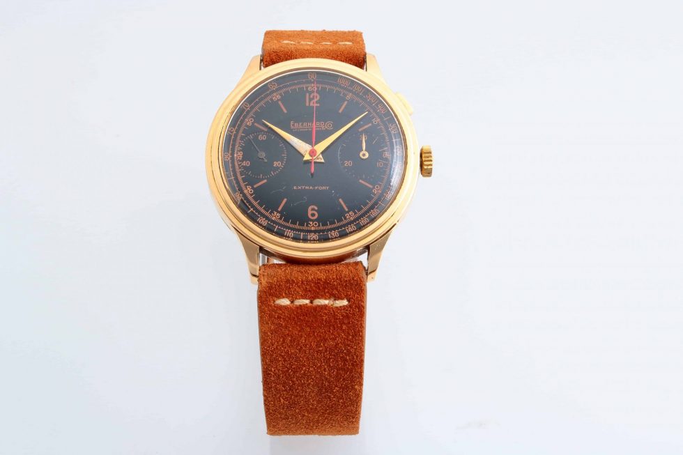 10888 18k Yellow Gold Eberhard & Co Single Button Chronograph Watch Vintage
