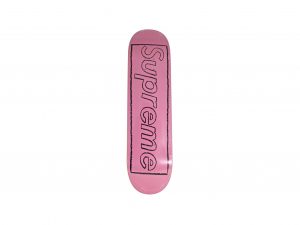 Lot #12698 – KAWS x Supreme Chalk Logo Skateboard Deck Pink KAWS KAWS x Supreme Skateboard