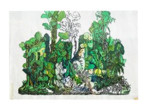Lot #14275 – Yutaka Sone Ink and Watercolor Framed Drawing for Jungle #1 Art Art