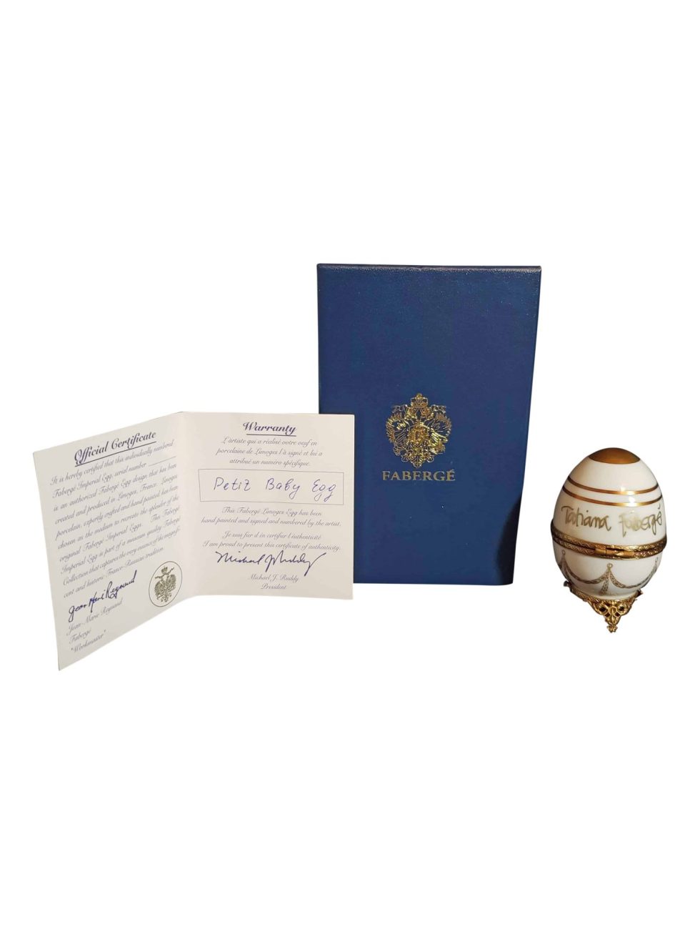 Lot #12301 – Faberge Petit Baby Egg With Bear Hand Signed by Tatiana Faberge NIB COA Art Faberge