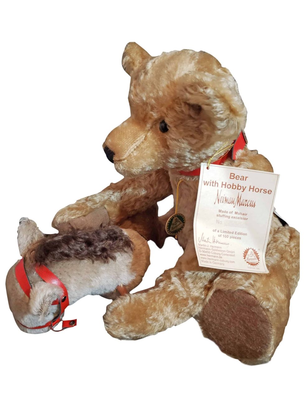 Lot #14690 – Teddy Hermann Neiman Marcus Bear with Hobby Horse Limited Edition Made in Germany Art Toys Hermann Teddy