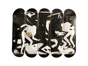 Lot #12590 – Cleon Peterson Between Man and God Skateboard Skate 5 Deck Set Cleon Peterson Cleon Peterson Between Man and God