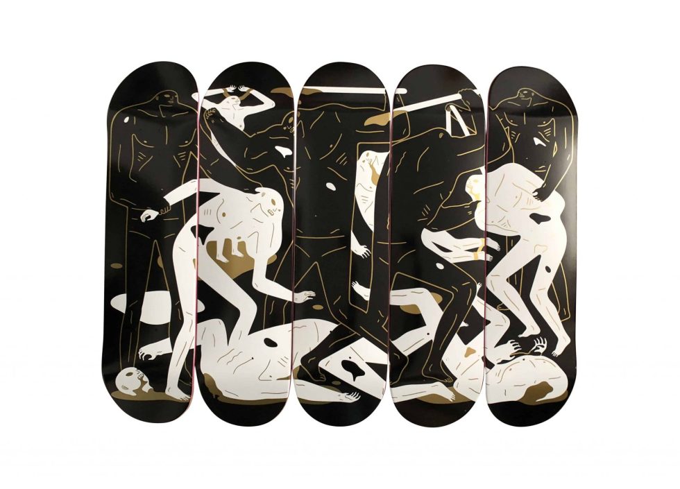 Lot #13923 – Cleon Peterson Between Man and God Skateboard Skate 5 Deck Set Cleon Peterson Cleon Peterson Between Man and God