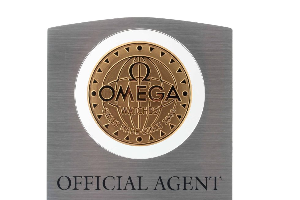 Lot #14240 – Omega Official Agent Watch Dealer Display Sign Plaque Rarities Omega Dealer Display