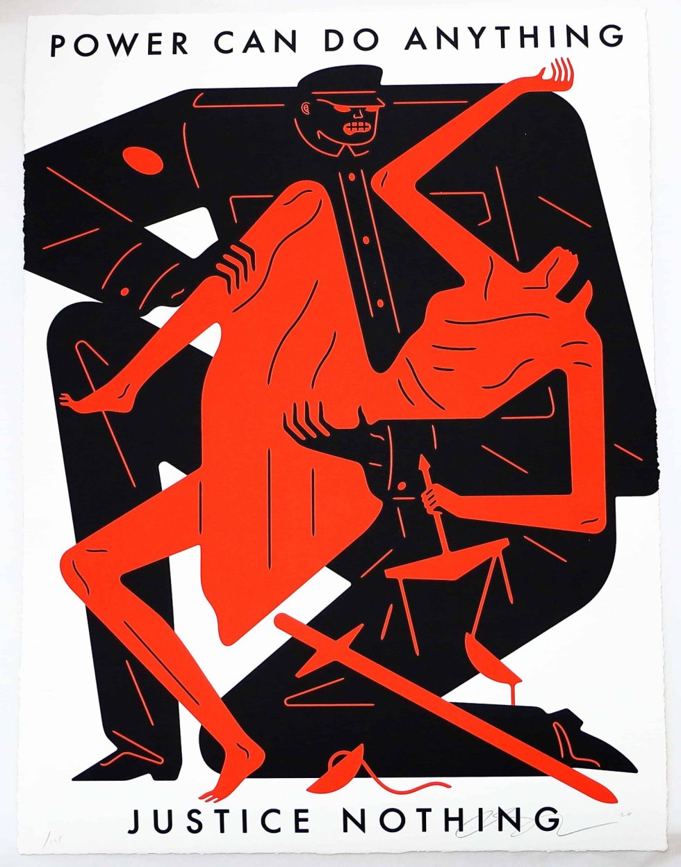 Lot #14907 – Cleon Peterson Power Can Do Anything Justice Nothing Screen Print White Art Cleon Peterson