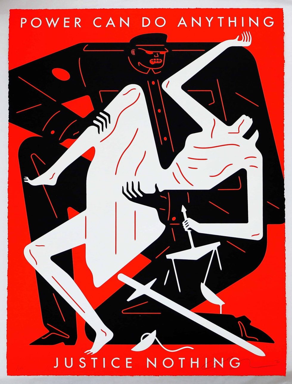 Lot #14909 – Cleon Peterson Power Can Do Anything Justice Nothing Screen Print Red Art Cleon Peterson