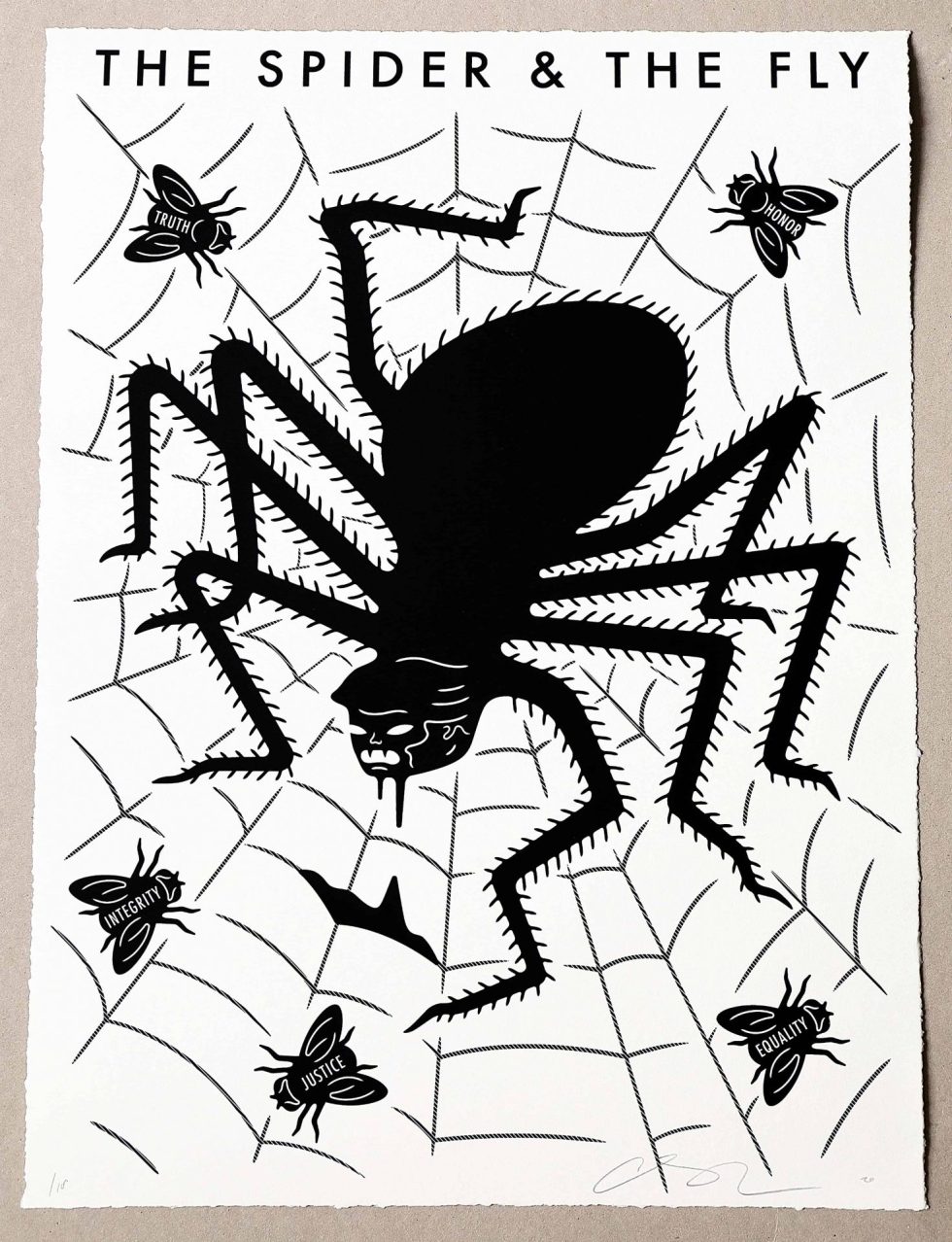 Lot #14994 – Cleon Peterson The Spider & The Fly Screen Print Black & White LTD ED 100 Art Cleon Peterson