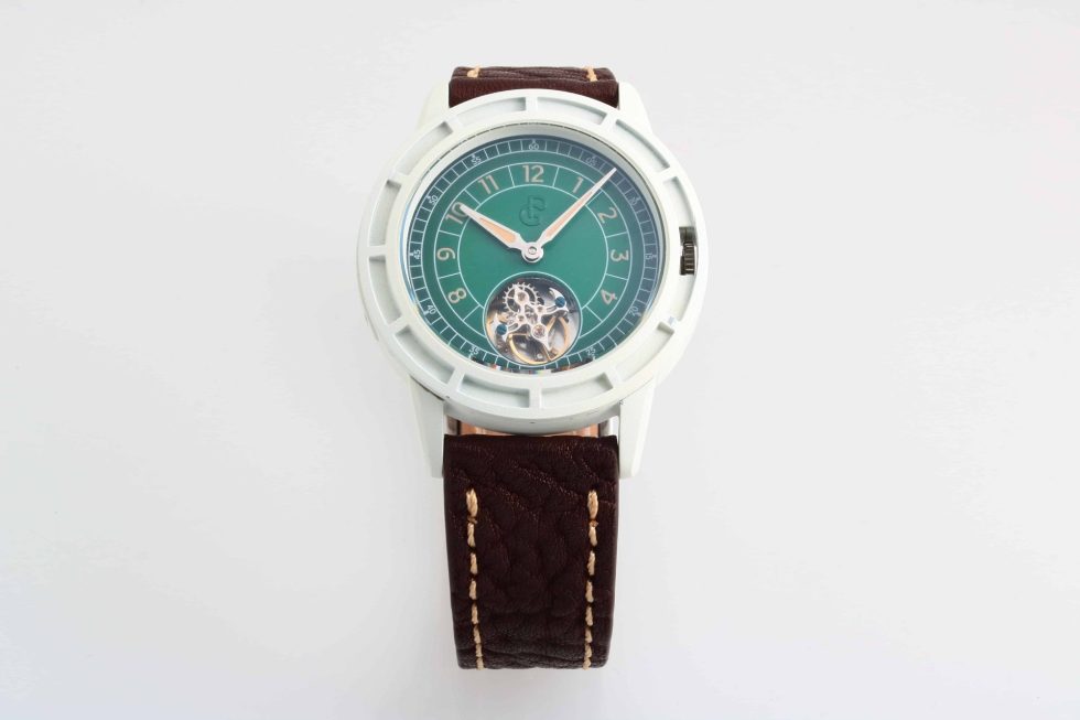 Lot #HB10-26 – Pierre Gaston Automatic Tourbillon Watch Green Dial White Cerakote Case Pierre Gaston Pierre Gaston Tourbillon Watch