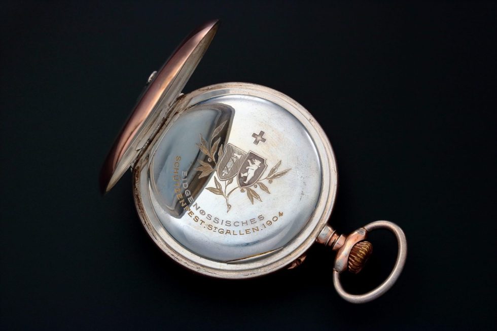 Lot #HB10-40 – George Sandoz LeCoultre Award Pocket Watch Georges-Jules Sandoz Archery