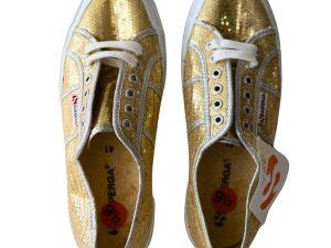 Lot #HB27-143 – Superga Metallic Gold Sequin Silver Trim Lace Up Sneakers Size 9.5 US NWT Shoes Clothes & Shoes Sneakers
